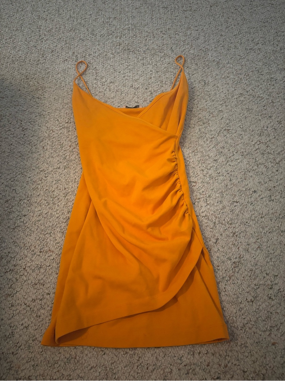 Zara Mustard Yellow Ruched Spaghetti Strap Mini Dress